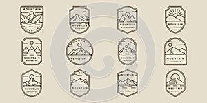 set of mountain line art logo simple emblem vector illustration template icon graphic design. bundle collection of adventure and