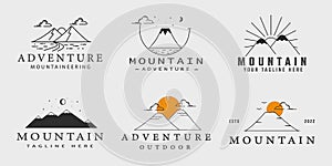 set of mountain line art logo simple vector illustration template icon graphic design