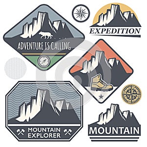 Set of mountain and outdoor adventures signs