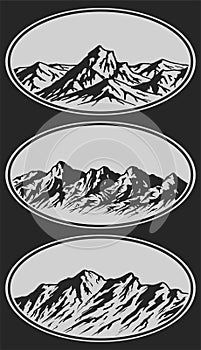 Set of handdrawn mountain range silhouettes. Vector