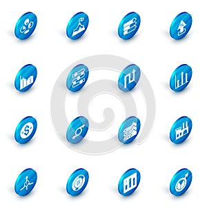 Set Mountains with flag, Pie chart infographic, Percent up arrow, Dollar symbol, Graph, chart, diagram, and Arrow icon