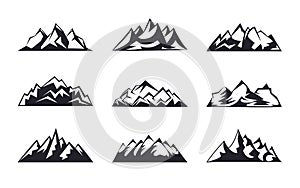 Set Mountains peaks, ski logo design elements icon collection