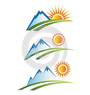 Set of Mountains road with Sun logo