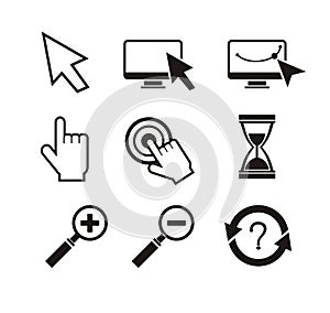 Set of mouse cursors hand cursor hourglass