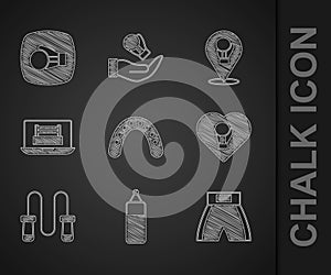 Set Mouth guard boxer, Punching bag, Boxing short, glove, Jump rope, ring, and icon. Vector