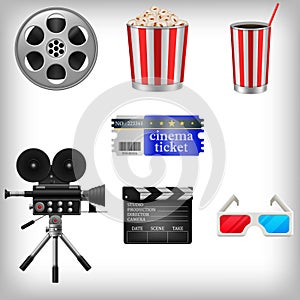 Set of movie elements and cinema objects .