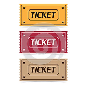 Set of movie ticket icons with shadow on a white background