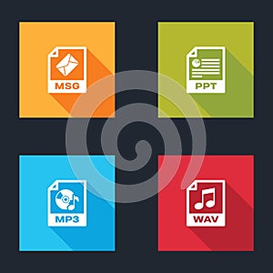 Set MSG file document, PPT, MP3 and WAV icon. Vector