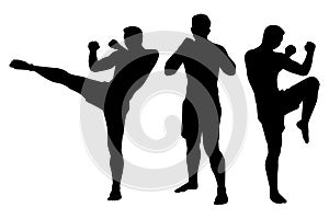 Set of Muay Thai boxing man silhouette vector