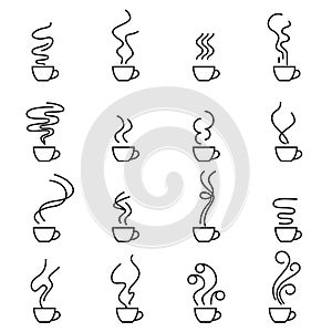 Set of mug with steam icons. Vector illustration