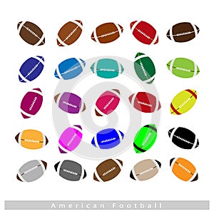 Set of Multi-colored American Footballs on White