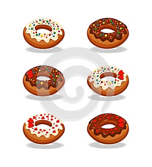 Set of multi-colored donuts.