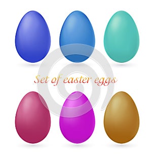 Set of multi-colored Easter eggs isolated on white background. Photo realistic illustration