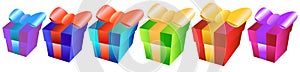 Set of multi-colored gifts on a white background
