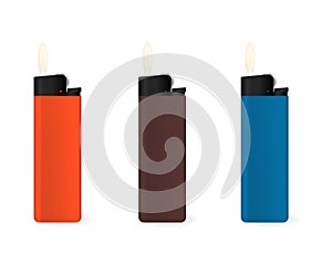 Set of multi-colored lighters.