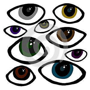 Set of multi-colored magic evil eyes on an isolated white background. Talismans