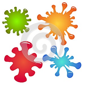 Set of multi-colored paint splashes and drops.