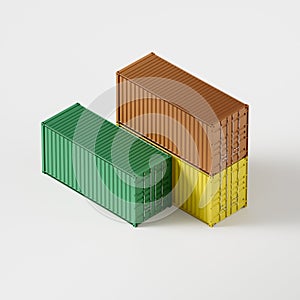 Set of multi-colored sea containers on a white background in isometry, metaphor of the economic crisis of 2021