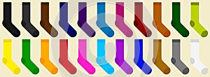 Set multi-colored socks. Sketches of clothing and accessories. Vector graphics