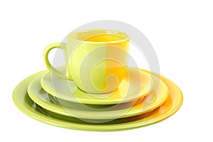 Set of multi-colored tea-things