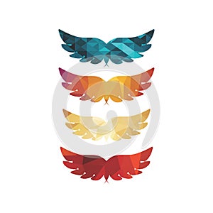 Set of multi colorful elegant angel wing logo and vector icon
