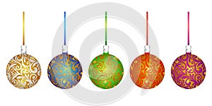 Set of multicolor 3D pattern Christmas tree glass balls decoration with ribbon