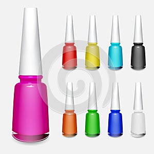 Set of multicolored bottles of nail polish