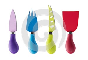 Set of multicolored cheese knives