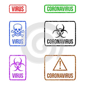 Set of multicolored grunge biohazard rubber rubber stamps, vector