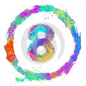 set of multicolored grunge numbers inside a circle, digital painting, sketch style, eight