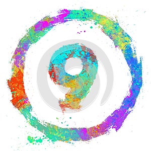 set of multicolored grunge numbers inside a circle, digital painting, sketch style, nine