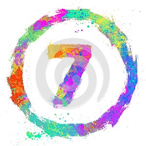 set of multicolored grunge numbers inside a circle, digital painting, sketch style, seven