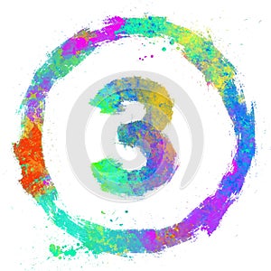 set of multicolored grunge numbers inside a circle, digital painting, sketch style, three