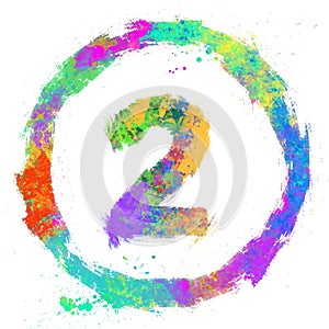 set of multicolored grunge numbers inside a circle, digital painting, sketch style, two