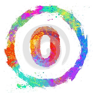 set of multicolored grunge numbers inside a circle, digital painting, sketch style, zero