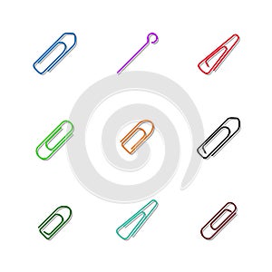 Set of multicolored paper clips, vector illustration.