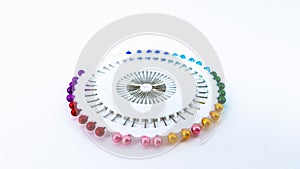 Set of multicolored pins for needlework.