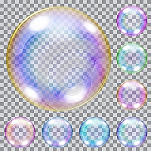 Set of multicolored soap bubbles