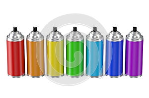 Set of multicolored spray paint cans