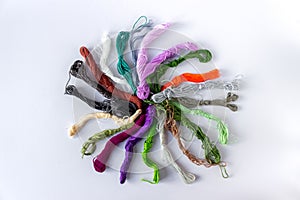 A set of multicolored threads for embroidery in a heap