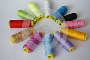 a set of multicolored threads for sewing