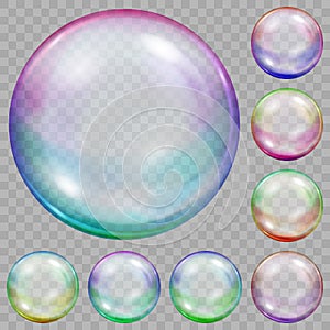 Set of multicolored transparent soap bubbles