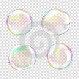 Set of multicolored transparent soap bubbles