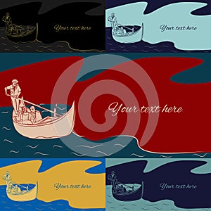 Set of multicolored vector banners with a copy space on the topic couple in love in the gondola ride in Venice