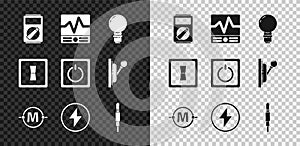 Set Multimeter, Electrical measuring instruments, Light bulb with concept of idea, circuit scheme, Lightning bolt, Audio