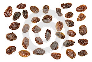 Set of multiple dried fruits black raisins isolated on white