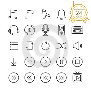 Set of music, audio, sound sign and symbols icons on white background.