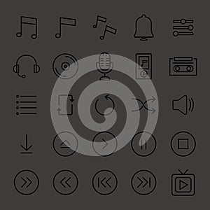 set of music audio sound sign symbols vector icons