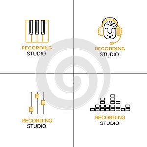 Set of music design template in linear style. Recording Studio Labels.
