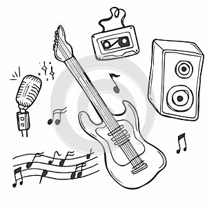 Set of music doodle with cute design isolated on white background